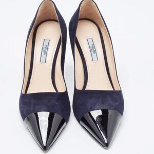 Prada Navy Blue/Black Suede and Patent Leather Pointed Toe Pumps Size 36 (6.5US)